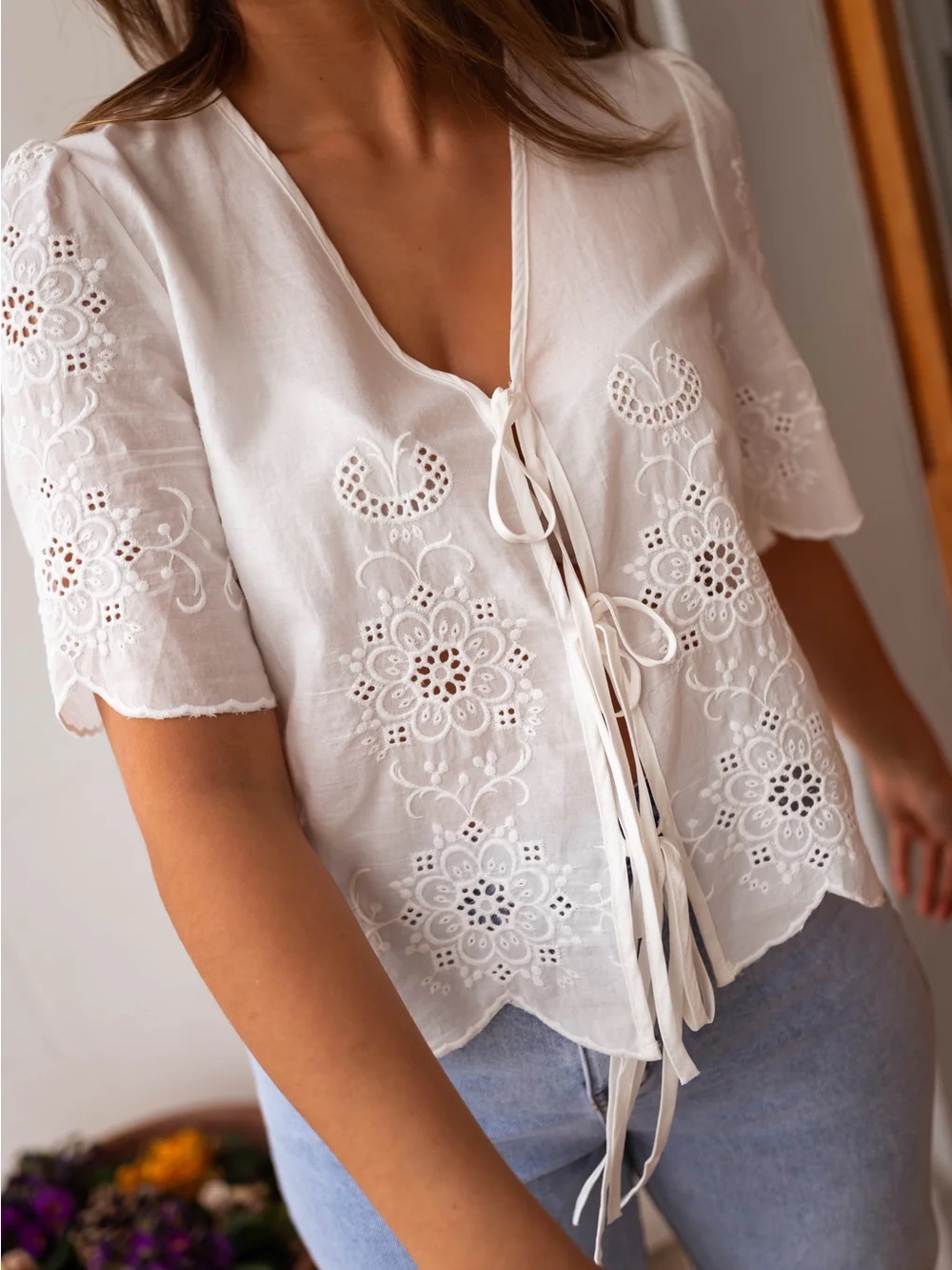 Easy clothes Ecru Laurie Tie Blouse